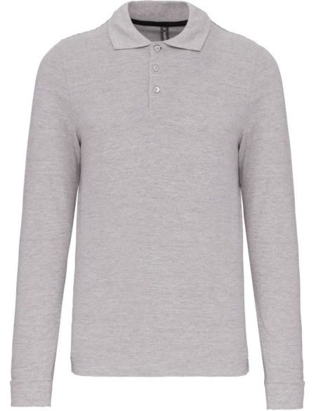 Pánské piqué polo s dlouhým rukávem - Oxford grey