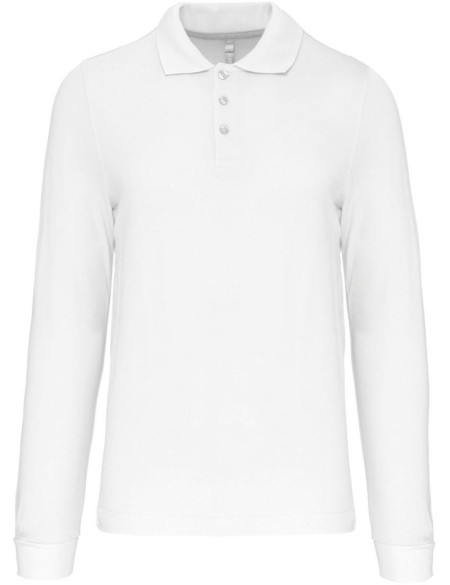 Pánské piqué polo s dlouhým rukávem - White L