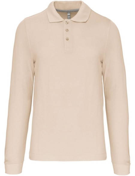 Pánské piqué polo s dlouhým rukávem - Light sand 3XL