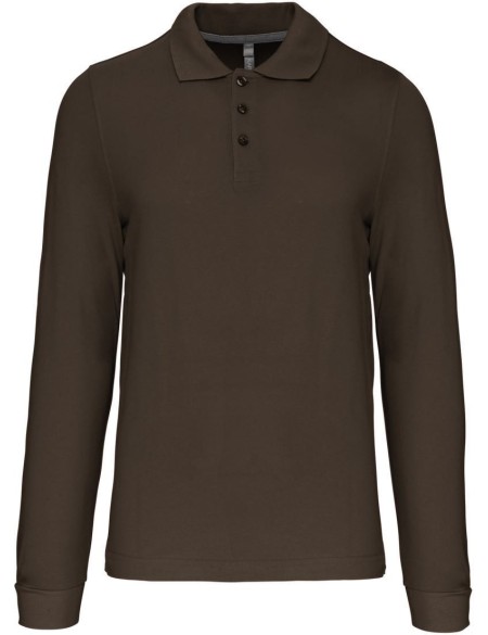 Pánské piqué polo s dlouhým rukávem - Dark khaki S