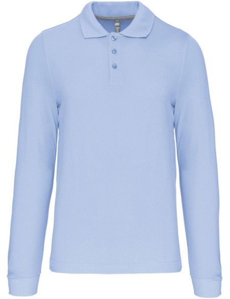 Pánské piqué polo s dlouhým rukávem - Sky blue 4XL