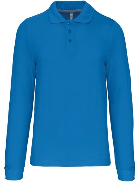 Pánské piqué polo s dlouhým rukávem - Tropical blue S