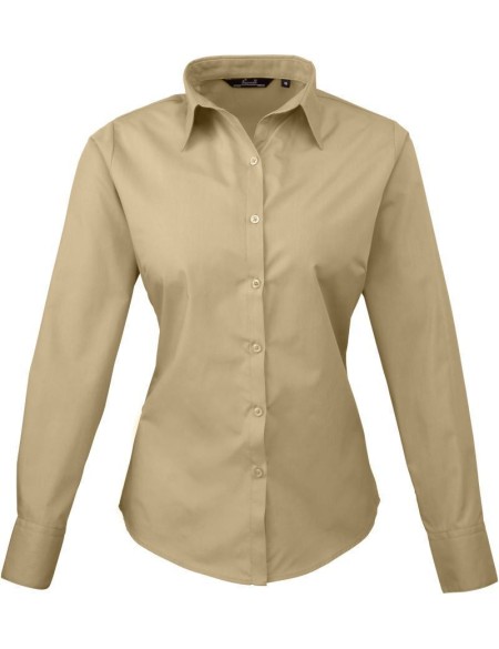 Popelínová halenka s dlouhým rukávem PR 300 - Khaki L