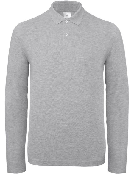 Pánské piqué polo s dlouhým rukávem - Heather grey 4XL