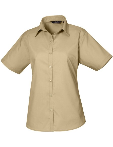 Popelínová halenka s krátkým rukávem - Khaki XS